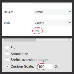 Print at 100% scale: web (top) and Adobe Acrobat Reader (bottom)